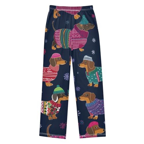 ZZXXB Dachshund Winter Snows Boys Long Pants Soft Trousers Elastic Waist Kids Lounge Bottoms with Pockets S-XL