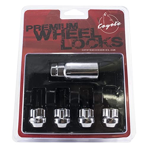 Image of Wheel Accessories Parts 4 Locks + Key M12x1.25 12x1.25 Thread Closed End Bulge 1.90 inch Long Wheel Lock Chrome Dual Hex Key 13 /16 inch and 3 /4 inch Hex Fits Nissan Trucks Titan (Non XD)