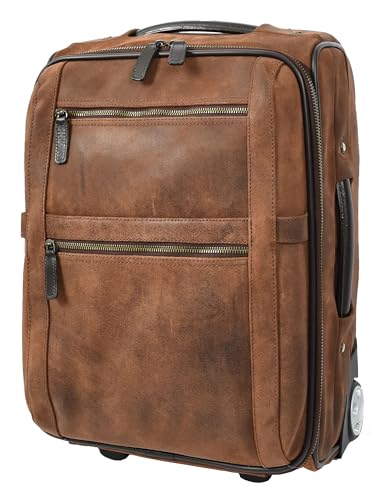Genuine Leather Suitcase On Wheels Cabin Size Trolley Travel Bags Bourse, Vintage Brown, Cabin, Suitcase4