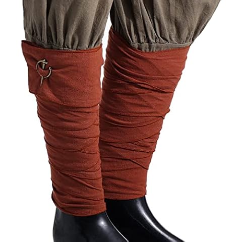 Medieval Viking Mens Calf Leg Wraps With Brooch Pins Pirate Belt Vintage Cosplay Costumes (Brown) Cover