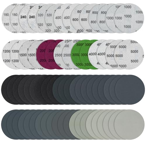 70 Pièces Disques de Ponçage 75mm Disques Abrasifs Auto-Agrippants Grain 180/240/320/400/600/800/1000/1200/1500/2000/2500/3000/4000/5000, Papier de Verre Sec à l'eau, pour Meulage Fraisage Gravure