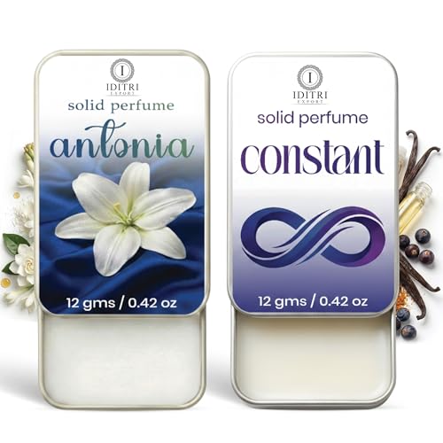 Image of IDITRI EXPORT Solid Perfume |Antonia&Constant Alcohol Free Wax Perfume Balm, Long Lasting | Pocket Tin 12g, Pack Of 2| Non Greasy Smooth Glide, Travel Friendly Men And Women