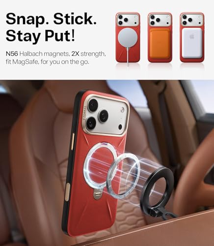 Image of TORRAS Q3 VegSkin for iPhone 17 Pro Max Case Leather, 360 Spin Magnetic Stand, Fit for MagSafe, Camera Control, Shockproof Premium Organic Silicone Leather Case for iPhone 17 Pro Max, Crimson Red
