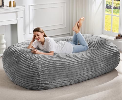 Image of Hobestluk 6FT Bean Bag Chairs Adult Bean Bag with Portable Handle Comfy Large Bean Bag Lounge Chair with Removable Cover for Living Room Bedroom (Stripe Grey, 6FT)