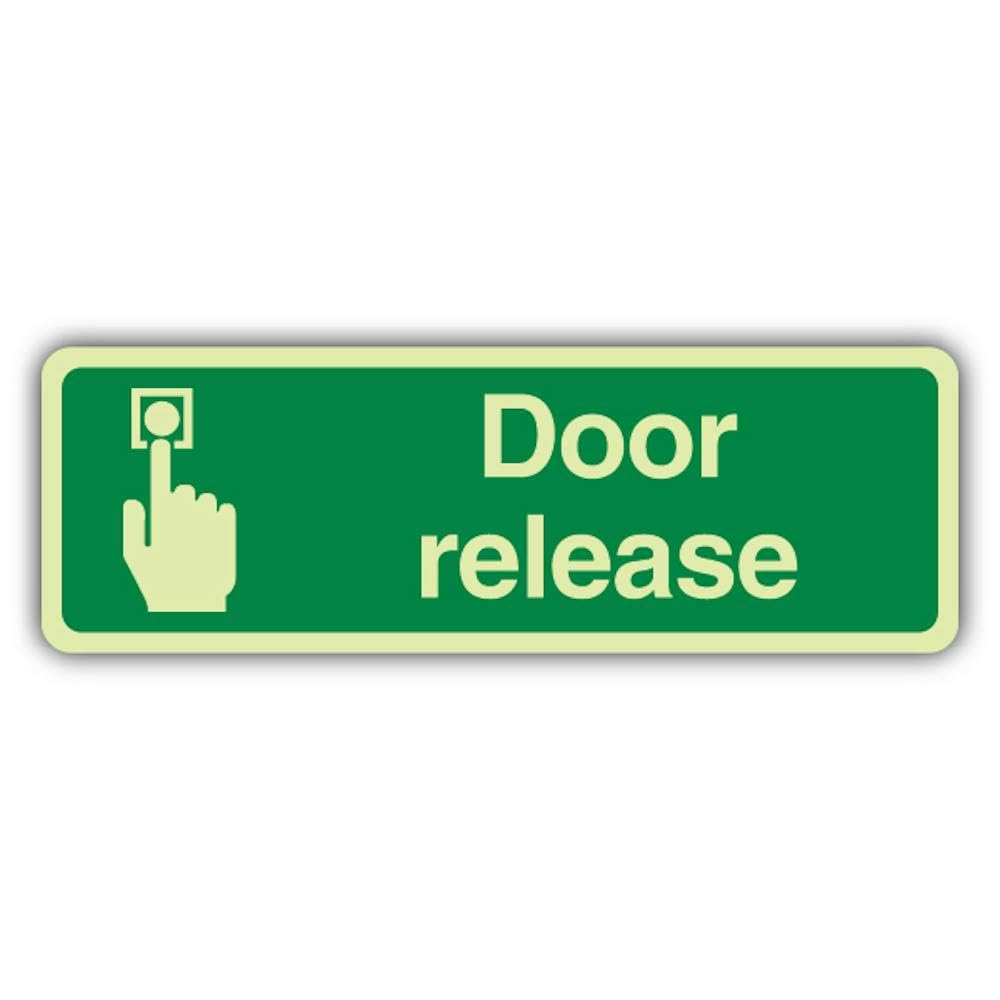 V Safety Photoluminescent Door Release Safety Sign - 600 x 200 mm - 1.2mm Rigid Plastic - Triple Glow