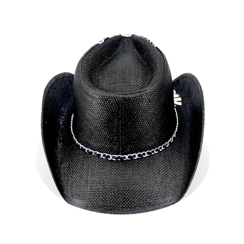 Image of Western Straw Cowboy Hats for Men & Women, Wide Shapeable Brim Cowgirl Sun Hat