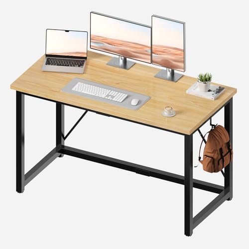 JUMMICO Schreibtisch 120 x 50 x 75 cm, Computertisch mit verstellbaren Füßen, Haken, 60 kg Tragkraft und wasserfester Platte, für geräumiges Homeoffice, Office, Beige