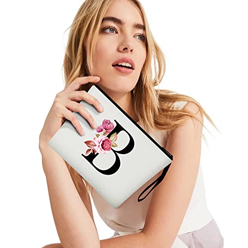 Image of Vavabox A-Z Personalized Makeup Bag, Birthday Gifts for Women Mom, Gifts for Best Friend, Bride Bridesmaid Cosmetic bag (B, White)