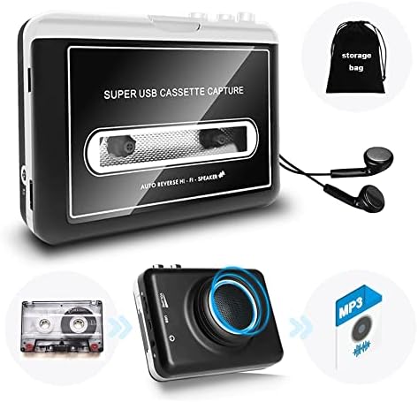 Updated Cassette Player with Speaker-Portable Cassette Tape to MP3 Converter- Convert Tapes to Digital Format via USB, Compatible with Mac Laptops & Personal Computers