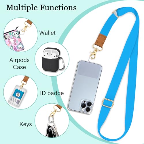 Image of Piefly Cell Phone Lanyard Crossbody Wrist Strap Adjustable for Women Blue | Travel Daily Cruise, Around the Neck, Hands-free, Universal, Fit Keys ID badge, Accessories, Compatible with Most Smartphones