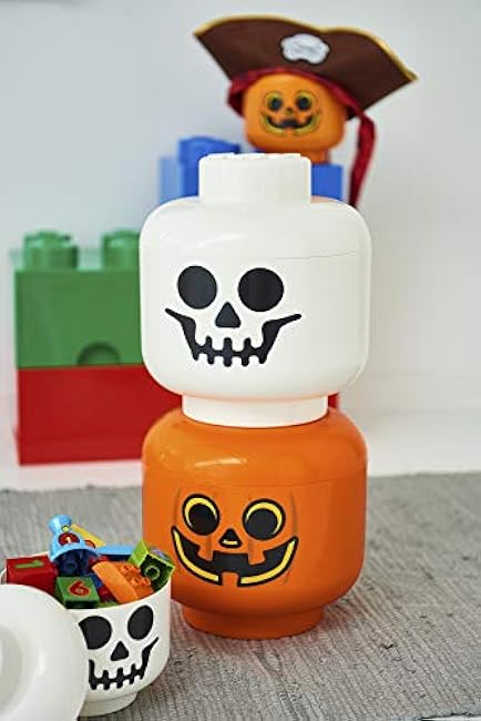 Room Copenhagen, LEGO Storage Heads Stackable Storage Container - Buildable Organizational Bins for Kid¡¯s Toys and Accessories - 6.30 x 6.30 x 7.28in - Small, Pumpkin, Holds 250 Bricks