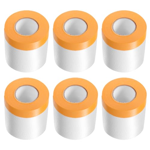 Image of HARFINGTON 6 Rolls Pre-Taped Masking Film 15.7 inch x65.6ft Tape and Drape Painters Plastic Drop Cloth Film with Tape Plastic Sheeting for Automotive Painting Covering