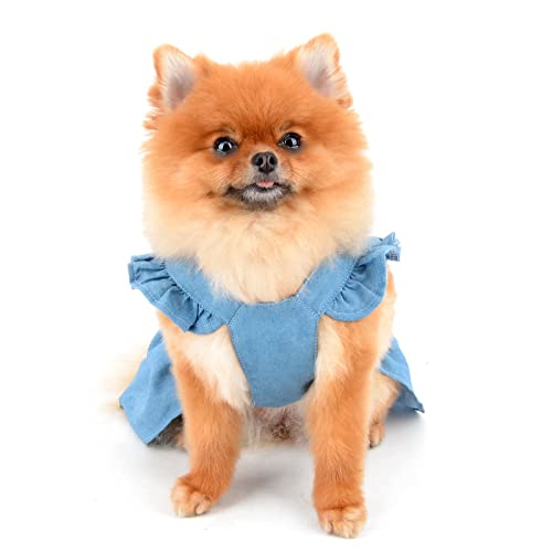 PAIDEFUL Dog Dress for Small Dogs Cats Female Girls Bib Denim Harness Straps Pleated Pinafore Dress Pet Clothes Puppy Chihuahua Yorkie Clothing Mini Apparel Spring Summer Tutu Skirt Lightblue M - Image 3