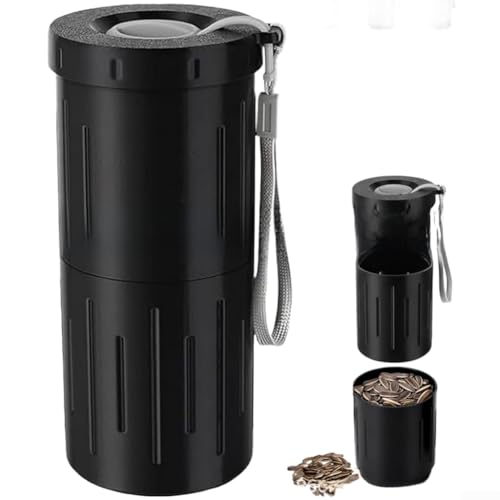 Besshepplo Taza portátil para escupir aperitivos con doble compartimento para girasol y conchas, material impreso en 3D, soporte ligero para refrigerios de viaje, negro, verde o blanco (negro)