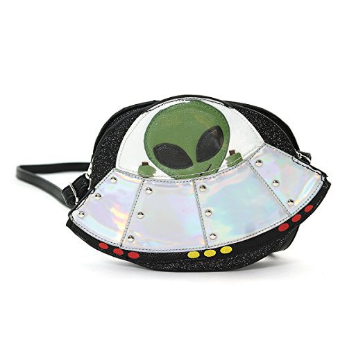 Sleepyville Critters UFO Alien Spaceship Crossbody Bag Purse Black