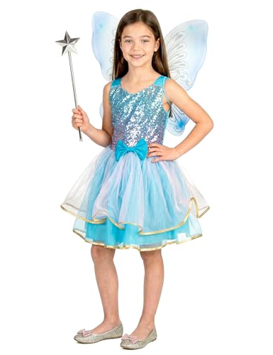 DEGUISE TOI - Déguisement fée rose et bleue fille - 1 robe - 1 paire d'ailes - XS 3-4 ans (92-104 cm) - Bleu - Déguisements enfants - 100% Polyester - Laver...