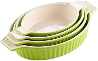 MALACASA Owalne zielone ceramiczne naczynia do pieczenia zestaw 4 szt. (24 cm / 28,5 cm / 32,4 cm/37,8 cm)