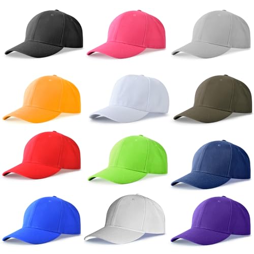 Image of NOBONDO 12 Pack Unisex Baseball Caps - Bulk Wholesale Blank Plain Adjustable Hats for Men & Women