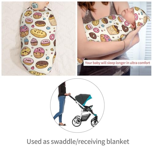 Image of Kawaii Cookies Doughnut Newborn Swaddle Blankets Hat Sets Soft Baby Receiving Blanket Swaddle Sack For Baby Shower Infant Boy Girl Gift