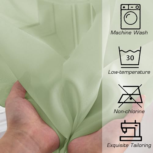 Image of OWENIE Sheer Curtains 54 inches Long 2 Panles for Living Room Bedroom Small Windowm, Rod Pocket Light Filtering Voile Sheers Drapes, 42 inch W x 54 inch L, Light Green