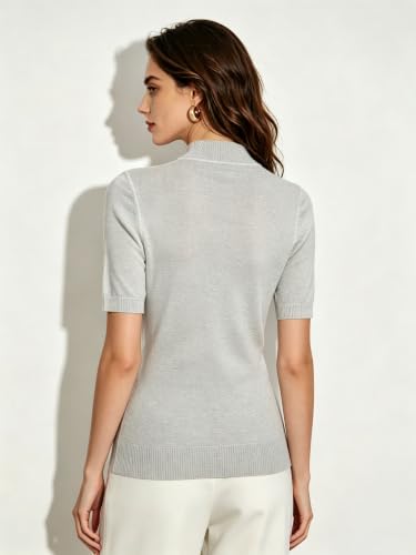 Image of Women Mock Neck Short Sleeve Knit Top All-Season Light Sweater