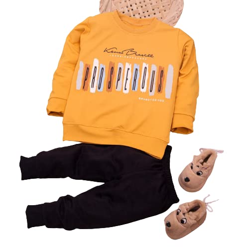 TASHIRO Ruchi Creation� Kids New Casual Printed CottonLycra Full Sleeve Modern T-shirt With Pant Combo Set [Yellow] Size:- [2-3 year]