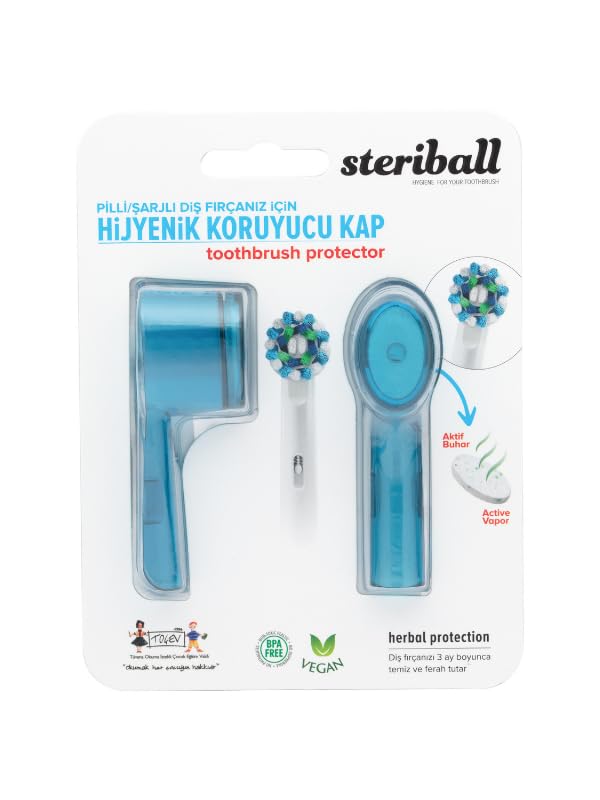 STERIBALL ŞARJLI VE PİLLİ DİŞ FIRÇALARI İÇİN HİJYENİK DİŞ FIRÇASI KORUMA KABI-2'Lİ MAVİ
