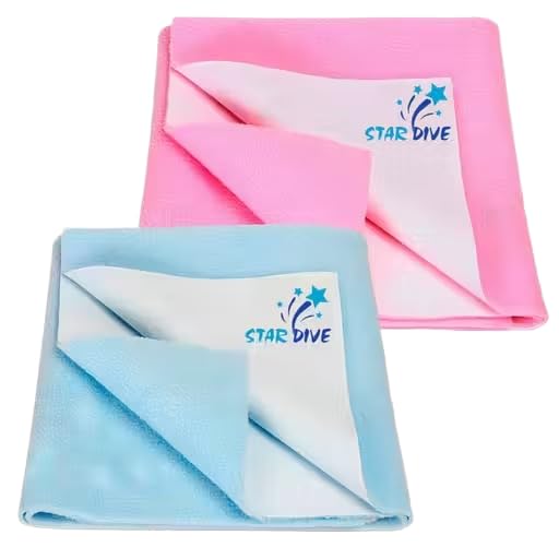 Star Dive Waterproof Drysheet, Baby Bed Protector, Urine Sheet, Washable, Reusable, Breathable, Skin Friendly, Heat Free Multicolor JTC_S_(50X70cm)_C60_(Pack of 2)-image-46