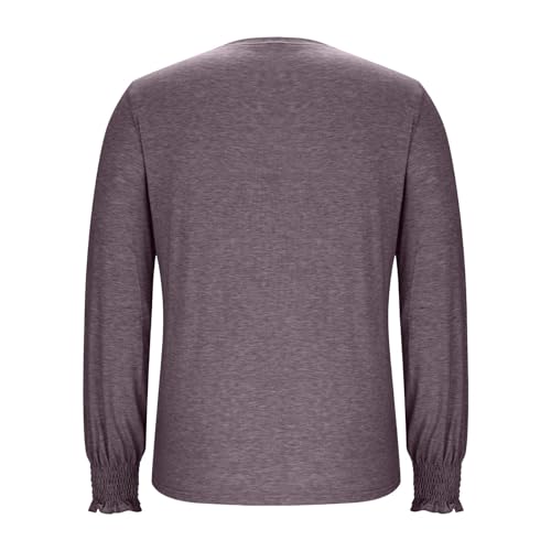 Women's Crewneck Fall Pullover Top Ribbed Cuff Long Sleeve Pleated Shirt Fashion Casual Lightweight Blouse Teen Girls4