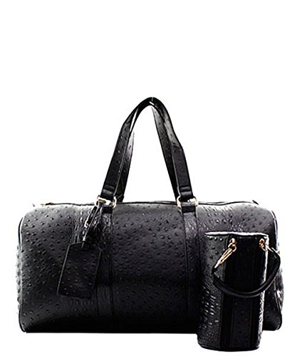 Ostrich Vegan Leather Large Carry On Duffel Bag Luggage Tag and Pouch