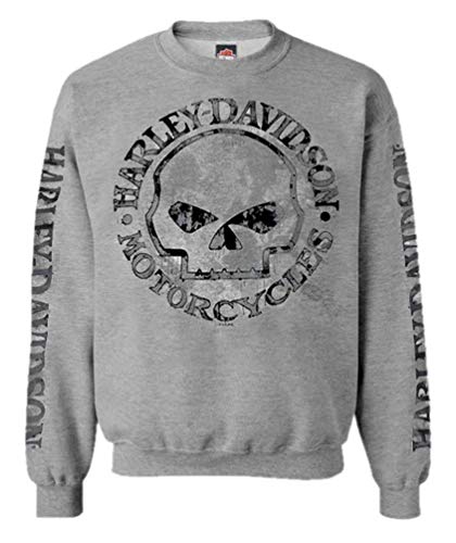 Harley-Davidson Men's Pullover Crew Sweatshirt H-D Willie G Skull Gray 30296655