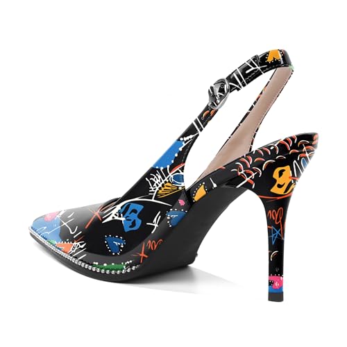 Image of SAMMITOP Women Slingback Heels Stilettos Closed Pointed Toe High Heel Silver Beaded Pumps Comfortable 3.5 Inch High Heels for Women Dressy Shoes