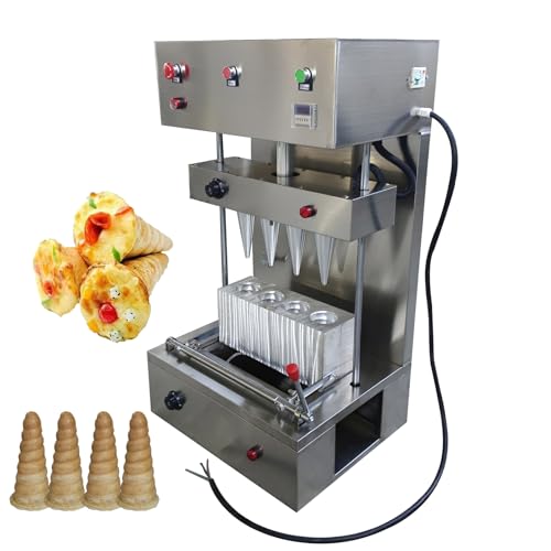 INTSUPERMAI Pizza Cone Forming Machine Commercial Pizza Cone Machine Stainless Steel Commercial Handheld Pizza Cone Maker with 4 Spiral Pattern Dies Max 300? for Restaurant Commercial Use 110V 2800W