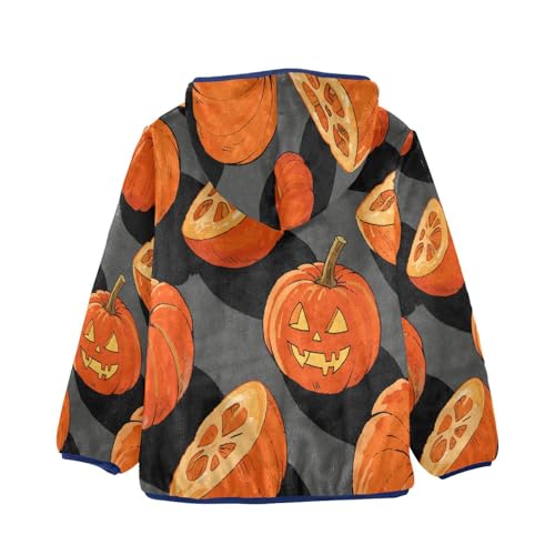Pumpkins Halved and Whole Pattern Toddler Fleece Jacket Girl Boys Hooded Fleece Jacket Coat Warm Outwear Zip-up 3-10T2