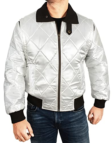Mens Golden Scorpio Logo Embroidered Jacket Quilted Satin White Bomber Jacket Lightweight Jacket For Men3