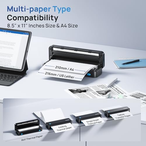 TYPONOS Portable Printers, D820 Wireless Bluetooth Printers Support 2" to 8.5" Width Thermal Paper & 8.5"x11" US Letter Size, Receipt Printers for Home Use Suitable for Phone & PC (Black) 1pack by TYPONOS - Image 2
