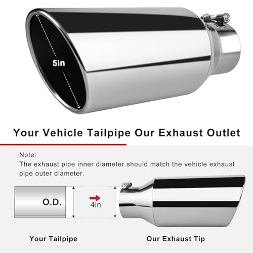 Image of 4 inch Inlet Exhaust Tip, 5 inch Outlet 12 inch Length Rolled Angle Cut Bolt-On