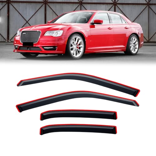 Image of in-Channel Rain Guards Window Visor for 2011-2023 Chrysler 300 | Shields Vent Deflector Shade Wind Dark Smoke 2013 2014 2015 2016 2017 2018 2019 2020 2021 2022, Tape-On Inside-Mount, 4PCS
