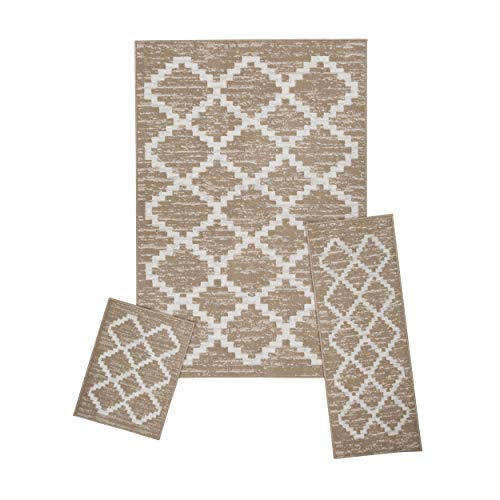 Achim Home Furnishings Capri 3 Piece Rug Set, Landon Tan, 3-Piece Set (2x3, 2x5, 5x7)
