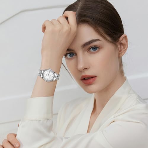 Image of OLEVS Watches Women with Date Silver Stainless Steel Luxury Ladies Watches with Small Writs Diamond Watches for Women Waterproof Elegant Dress Quartz Analog Women's Wrist Watches Reloj de Mujer
