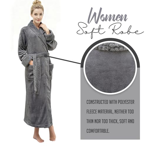 Image of Hellomamma Long Bath Robe for Womens Plush Soft Fleece Bathrobes Nightgown Ladies Pajamas Sleepwear Housecoat