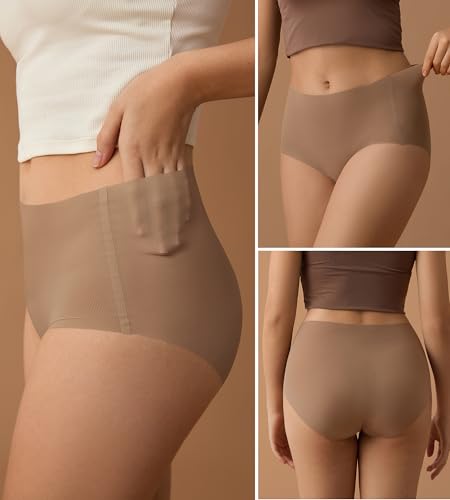 SHARICCA Seamless High Waisted Underwear for Women No Show Full Coverage Panties Nuage Microfiber Briefs Pack4