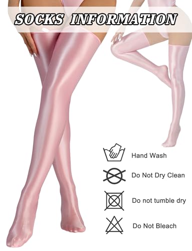Image of FEOYA Women's Oil Glossy Thigh High Stockings Shiny Sheer Stockings Silky Smooth Over Knee Socks