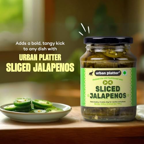 Image of Urban Platter Sliced Jalapenos, 340g [ Tangy & Spicy. Great Topping for Pizza, Tacos, Nachos. ]