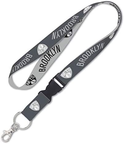 WinCraft Brooklyn Nets Premium Lanyard Keychain, 1 inch Wide Charcoal Edition image 2