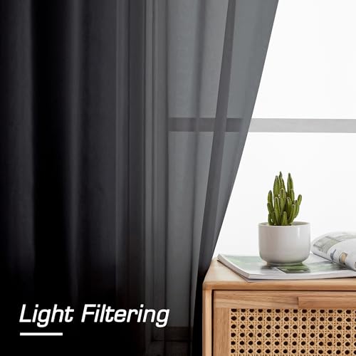 Image of Simplebrand Black Sheer Curtains, 72 inch Length, 2 Panels Set - Light Filtering, Rod Pocket Window Curtains for Bedroom (Black, 59 inch W x 72 inch L)