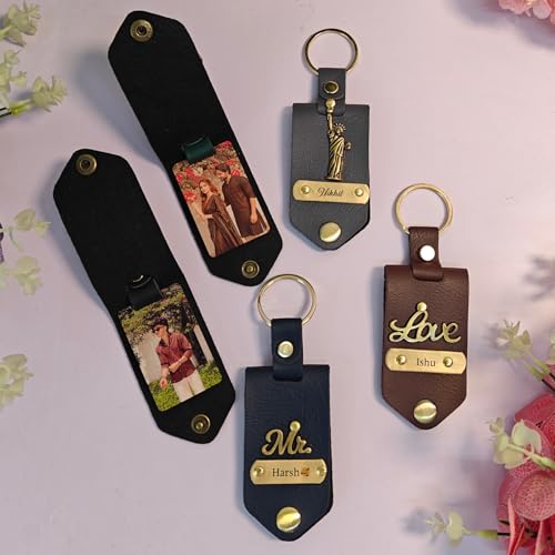 Image of Photo Keychain with Custom Name & Charm - Personalized Leather Key Holder for Men & Women - Ideal Personalized Gift for Couples, Friends, Family - Custom Photo Key Ring