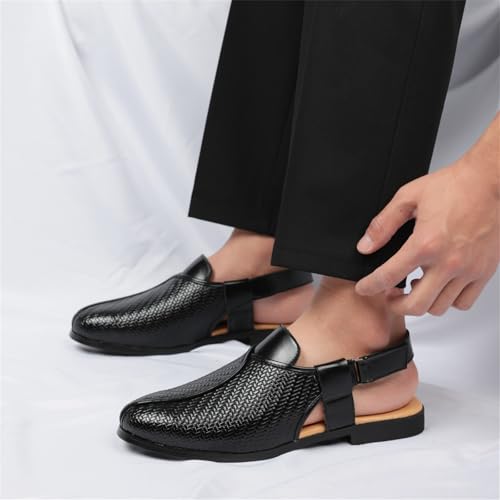 Men's Woven Leather Close-Toe Sandals with Adjustable Ankle Strap Breathable Lightweight Summer Arch Support Slip-On Flats Casual Dress Beach Walking Office Formal Work Shoes4