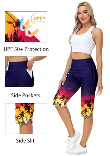 Image of AOBUTE Womens Swim Capris Pant Sun Protection High Waisted Swimming Leggings with Pockets (No Lining)