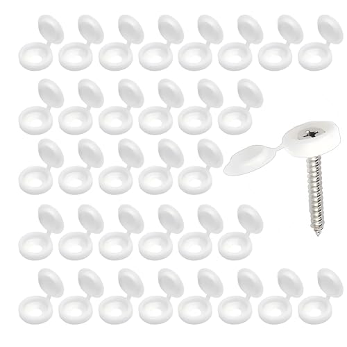 100pcs Screw Caps & Covers - 100 pcs White  Plastic Caps for Screws - Hinged Snap‑On Decorative Head Covers